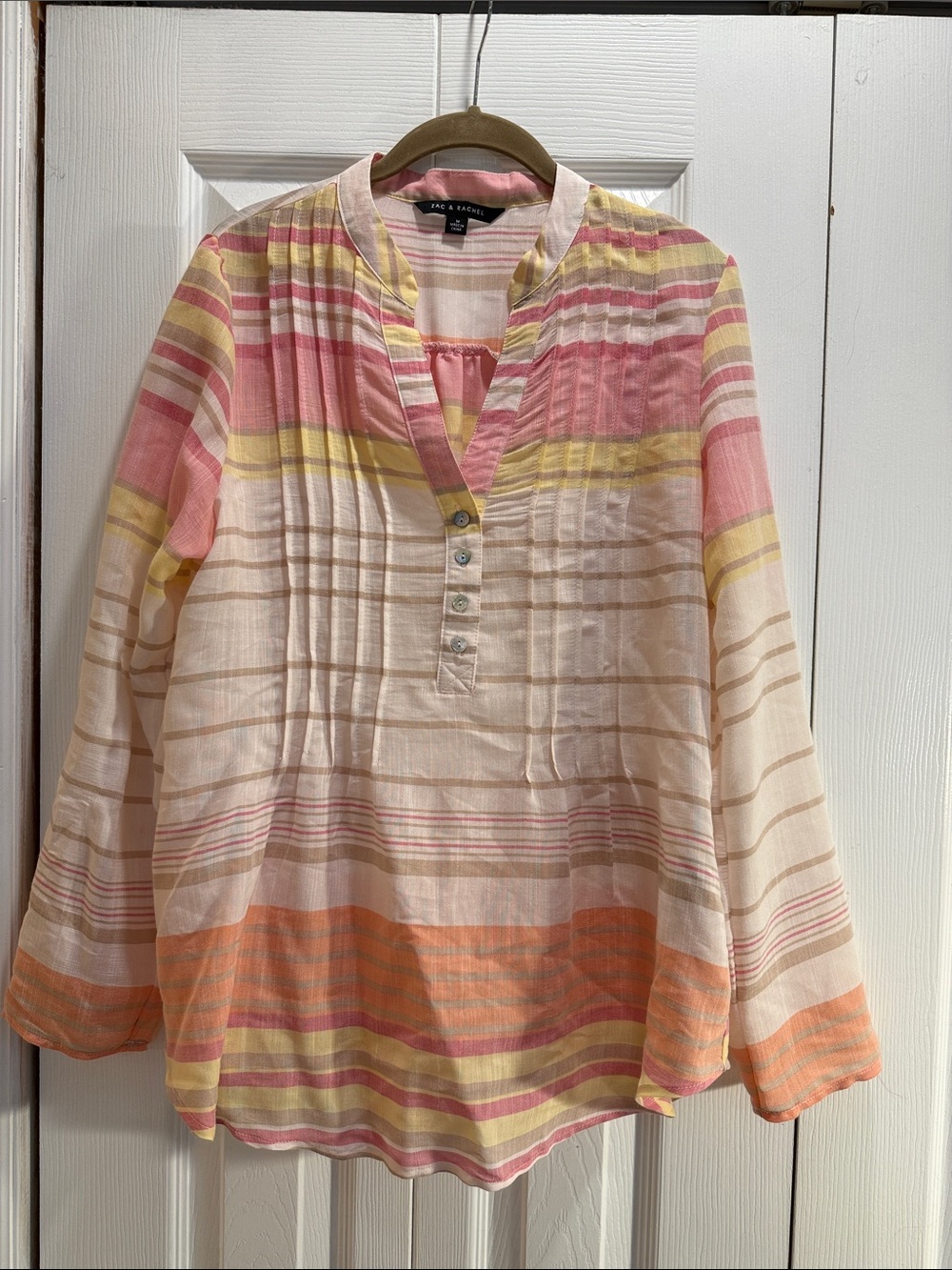 Zac & Rachel Pink, Cream & Yellow Striped Button-Front Tunic